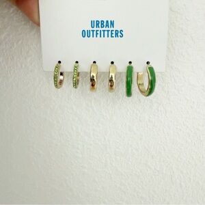 NWT Urban Outfitters Gold Half Hoops With Green Embellishments